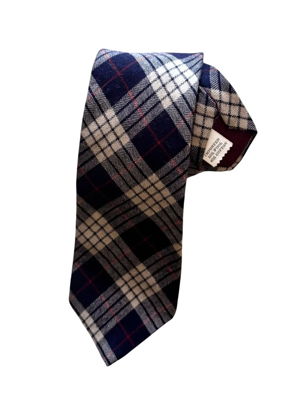 Vintage Viyella 55% Wool 45% Cotton Necktie Red Blue Cream Tartan Plaid Men Tie